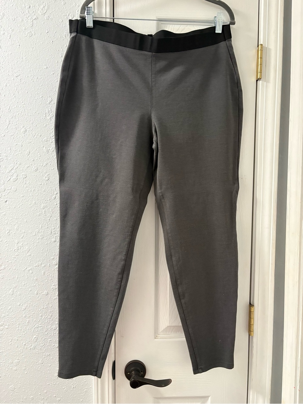 Eileen Fisher Charcoal Cropped Knit Pants with Black Waistband